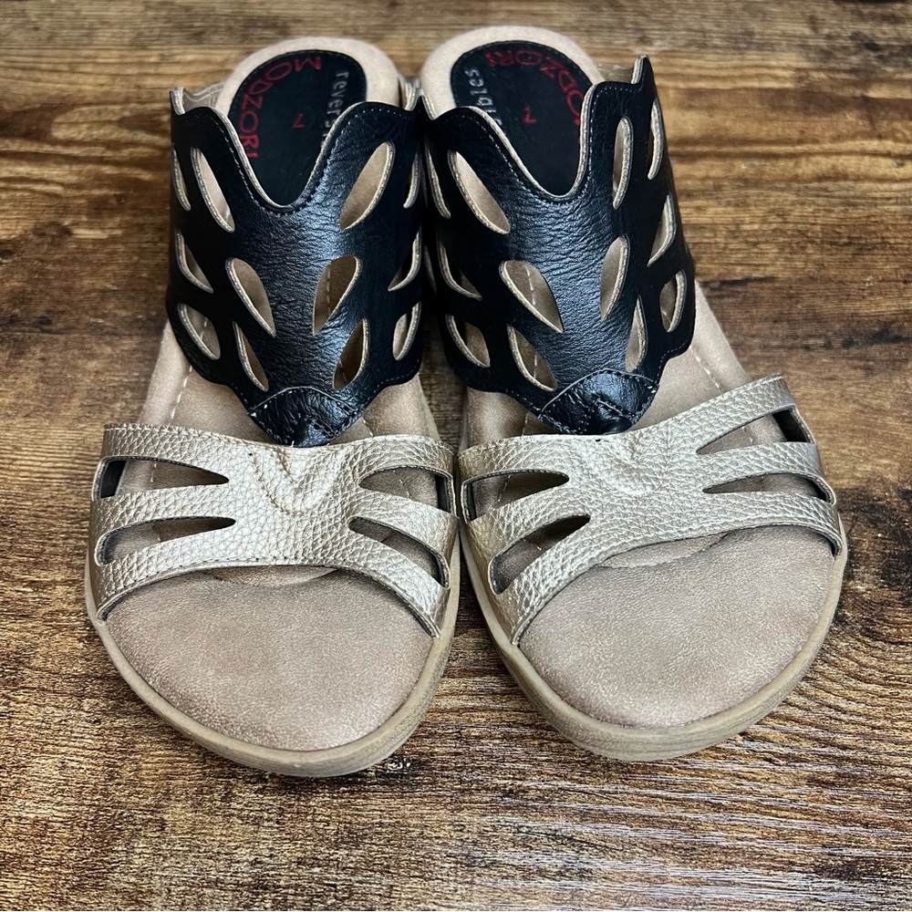 Modzori‎ Reversibles Celesta Wedge Sandal metallic copper black cutout women's 7 - Picture 10 of 10